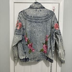 Vintage Acid Wash Denim Jean Bomber Jacket Y2K Ruth Douglas Floral Size Medium